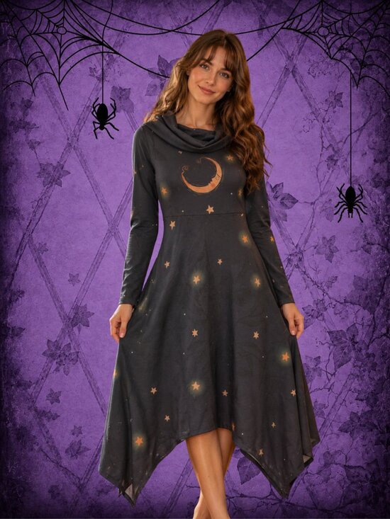 CoraMoon Dresses & Skirts - Way Up High ☁️🧚‍♂️ CoraMoon Maxi Dress Black Purple Moon & Stars